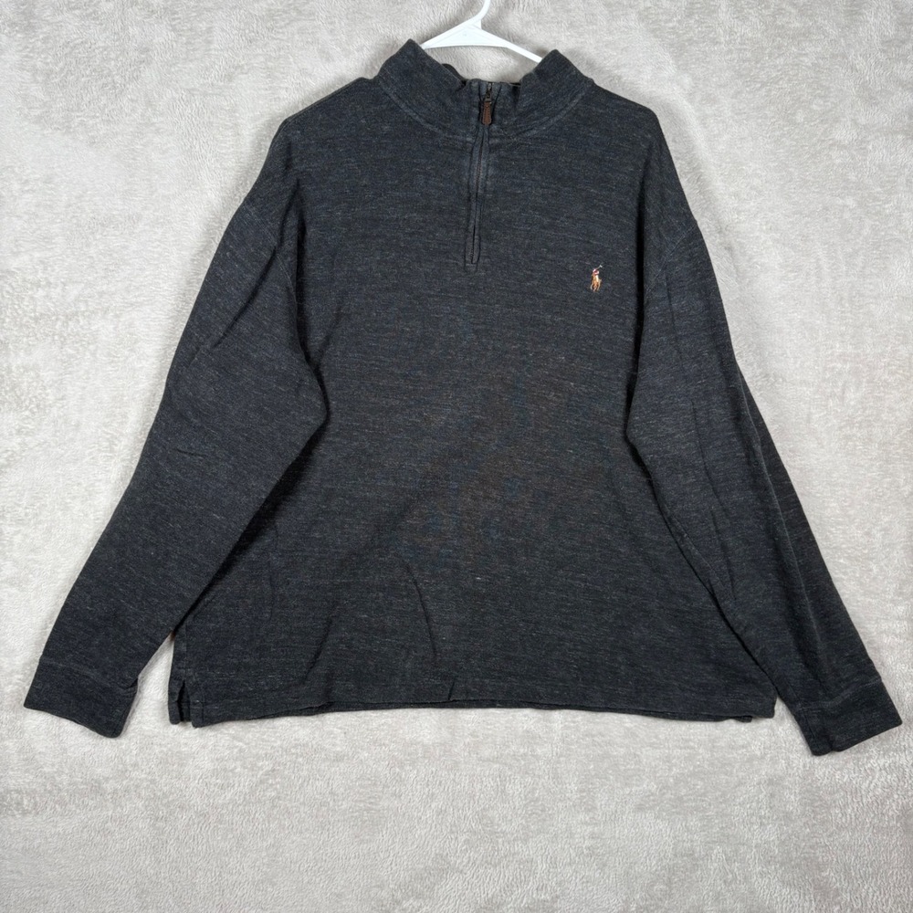 Polo Ralph Lauren Quarter Zip Mens LT Gray Estate Rib Cotton Pullover Sweater